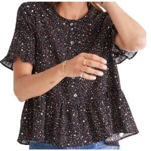 Madewell Studio Ruffle-Hem Top In Starry Night Size XS